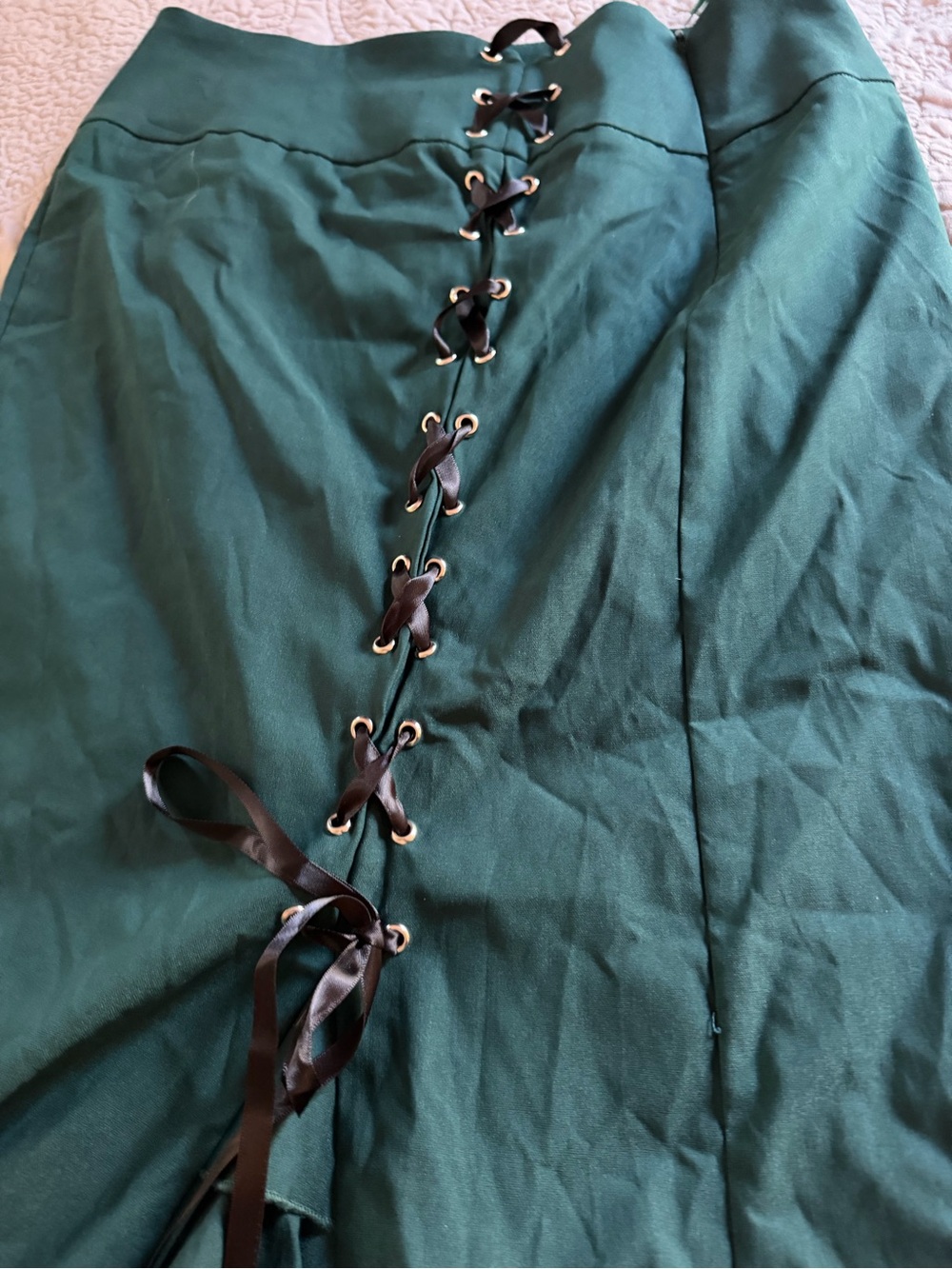 Belle Poque Green Victorian Ruffled Lace-Up Maxi Skirt- alt, goth, - Picture 5 of 8